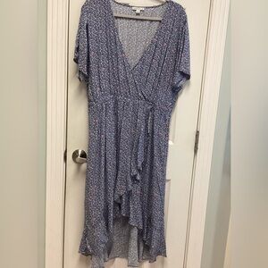 J.Crew Mercantile SZ L Floral Blue,white,pink Ruffle Vneck High Low Hem Dress